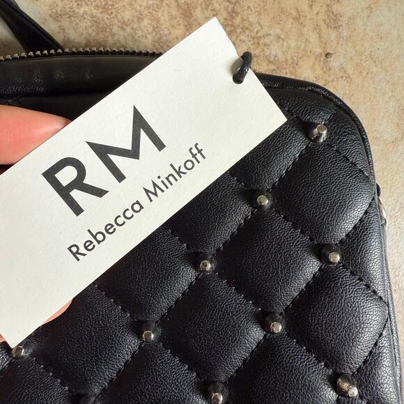 NWT REBECCA MINKOFF Quilted Studded Crossbody Black‎ Silver Hardware - Picture 9 of 13
